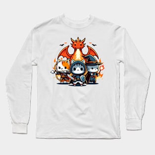 Cute Kawaii Funny RPG Fantasy World Board Game Cat Pet Lover Dragon Knight Archer Wizard Long Sleeve T-Shirt